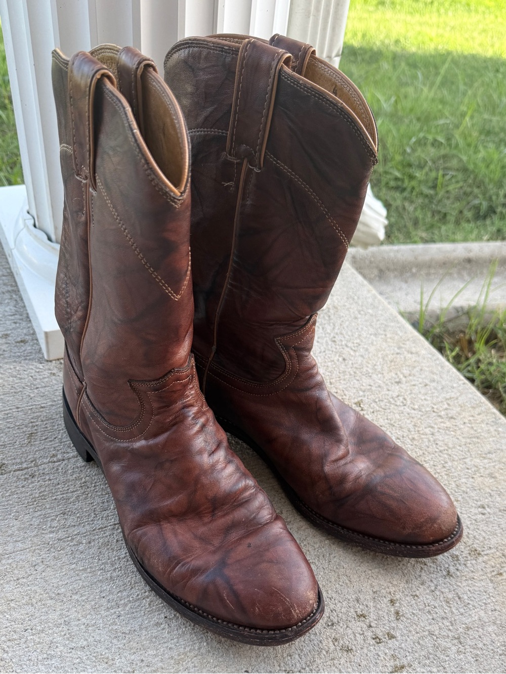 Justin Boots Brown Leather Western Cowboy Roper Boots